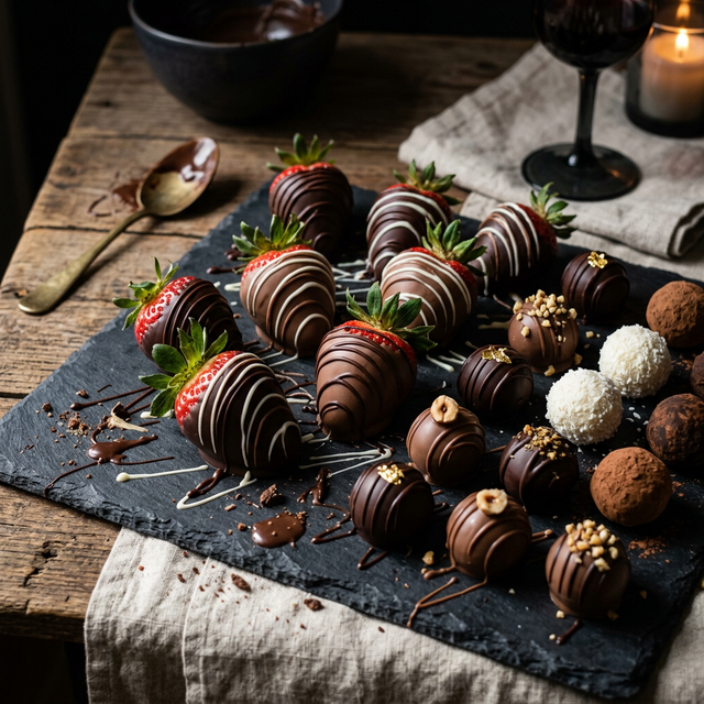 Fresas con chocolate y trufas artesanales